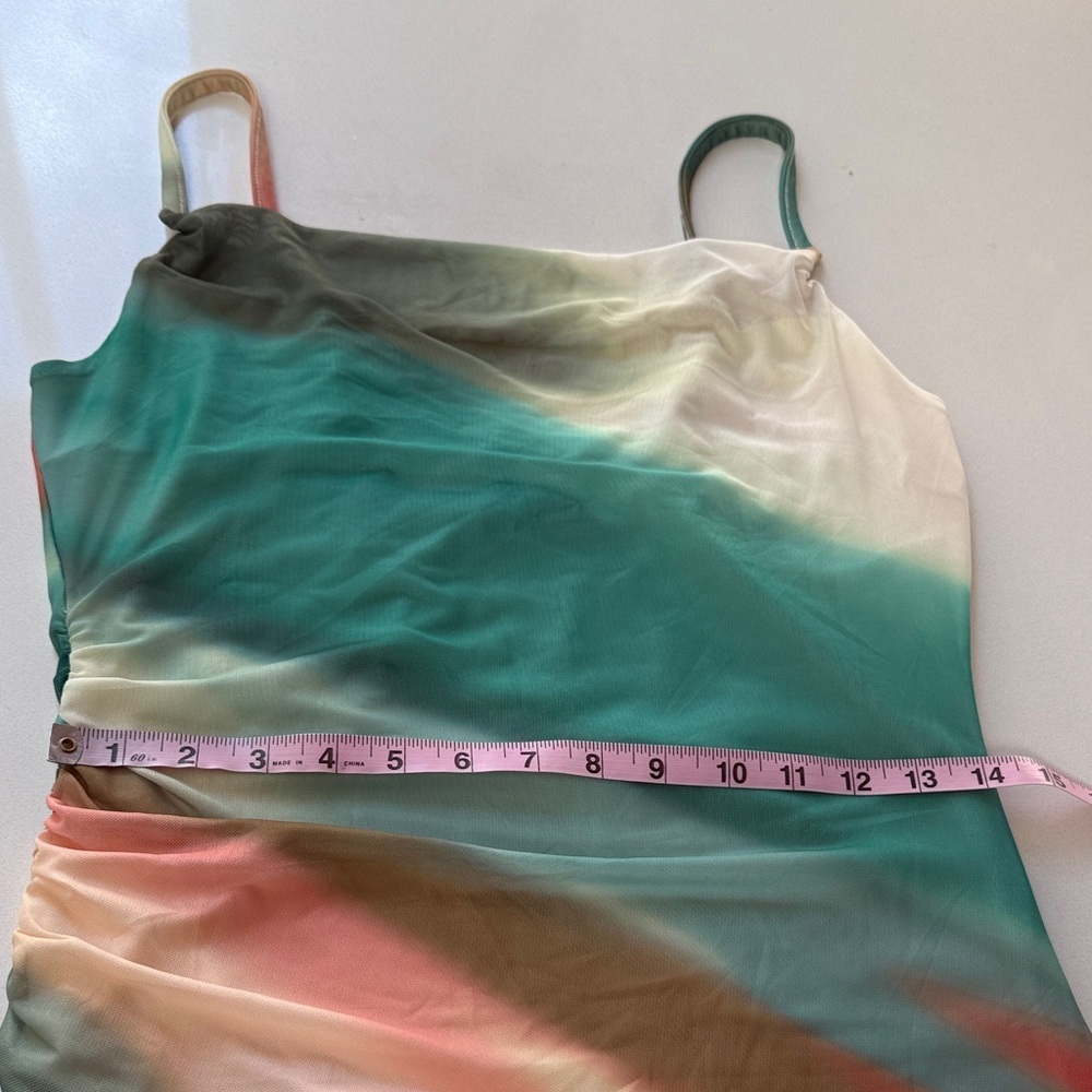 🆕 Pretty Garden Bodycon Asymmetrical Mesh Mini Ombré Dress, Size M - Picture 12 of 15